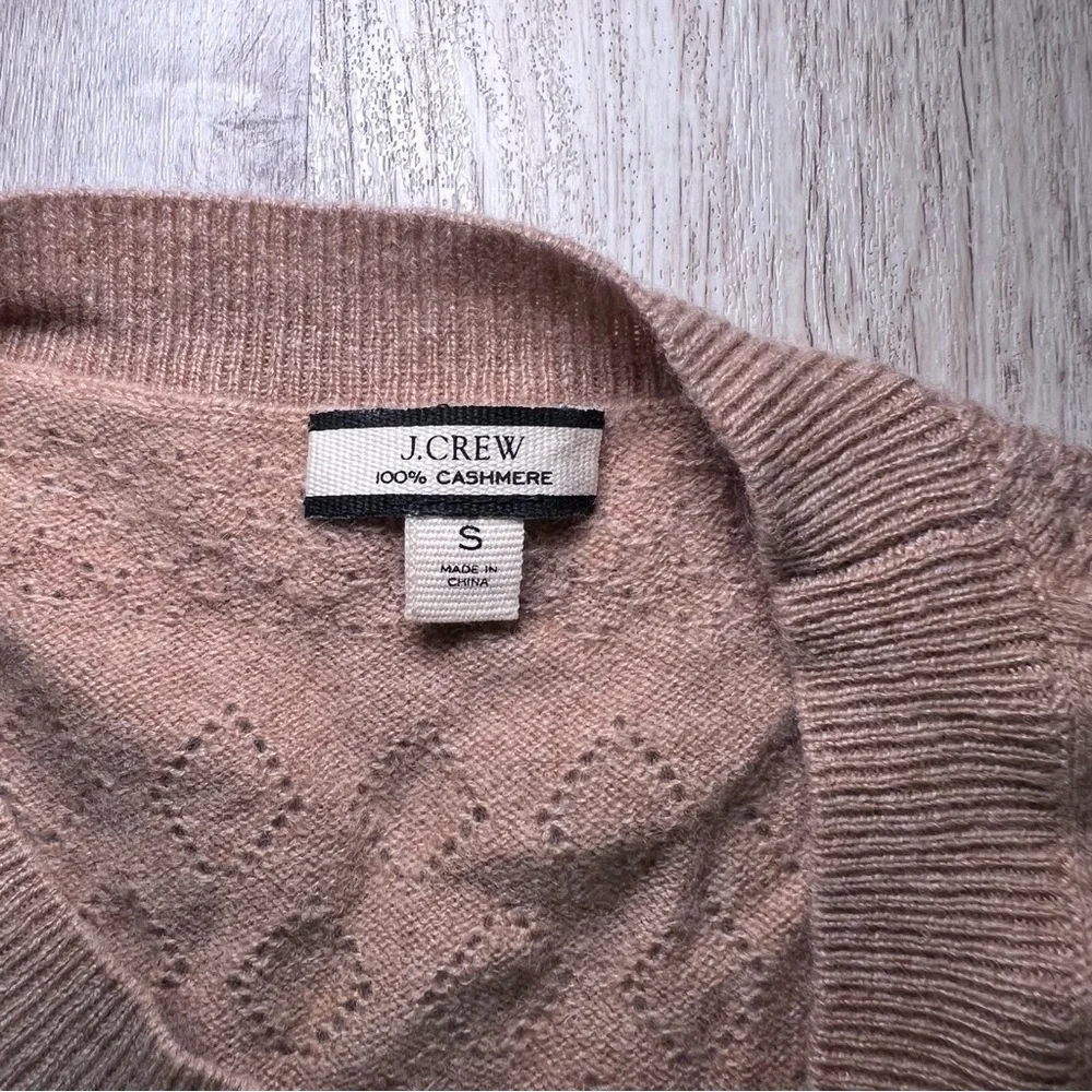 J.Crew Tan 100 % Cashmere Crewneck Sweater in Fine Gauge‎ Pointelle Stich Size S